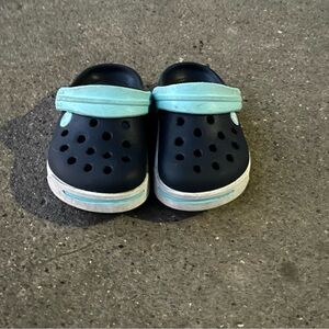 Navy blue with teal band crocs